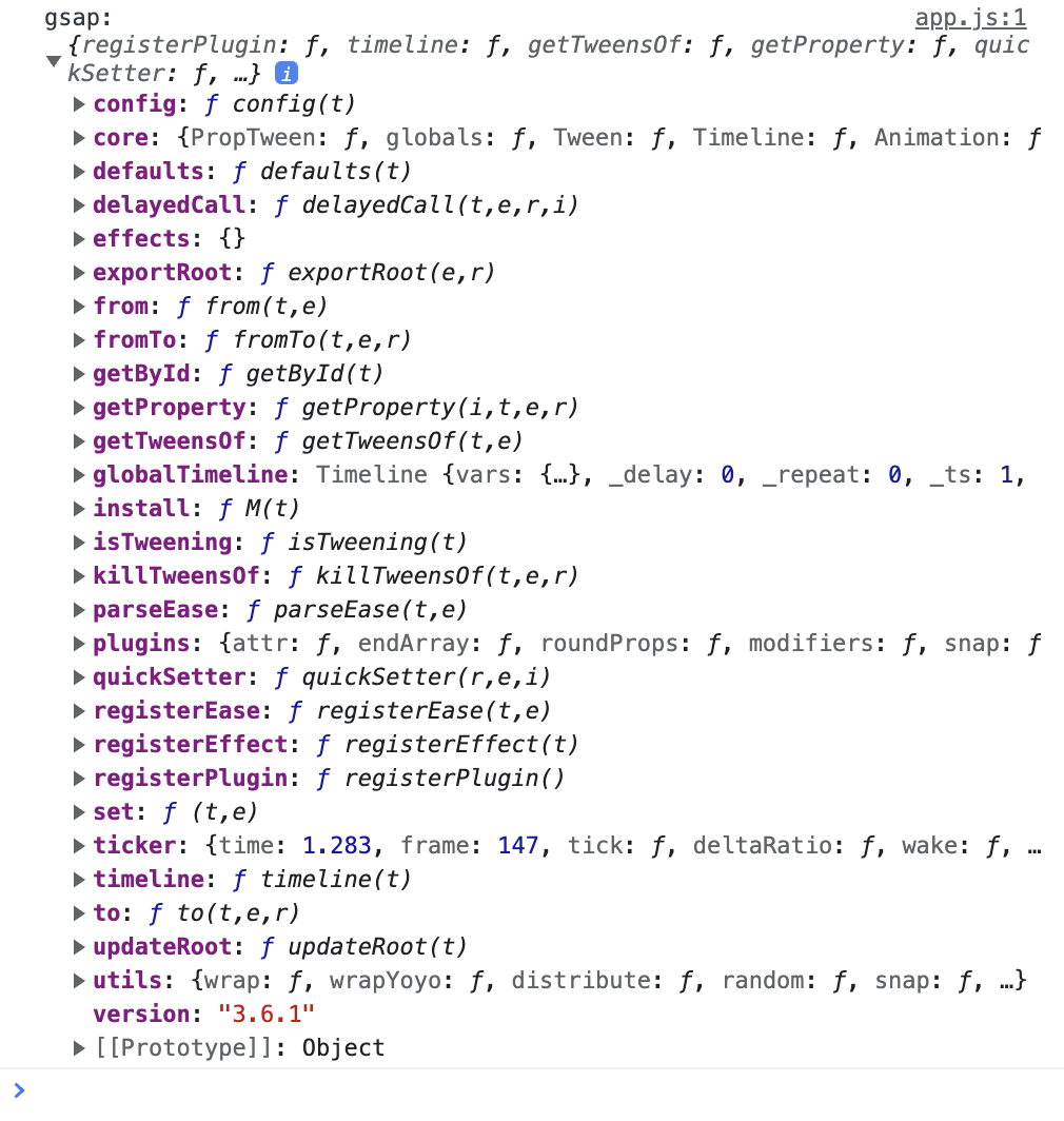 Console log of
                        gsap object